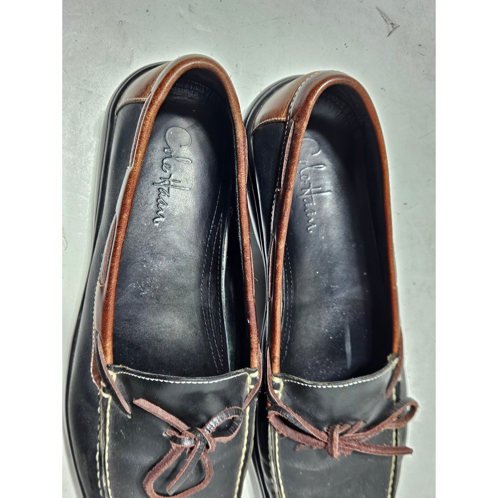 Cole Haan Loafers Mens 11M Black Brown Leather Bow Boat Shoes C08940 - Picture 8 of 9